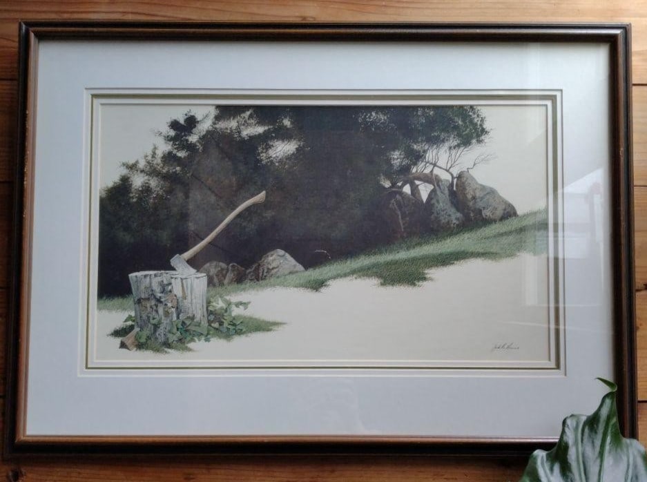 Jack B. Bevier CHOPPING BLOCK Signed Original Dry Brush Watercolor Framed (1 of 7)