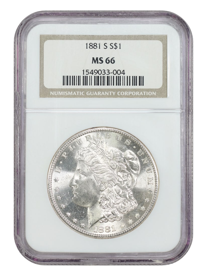 1881-S $1 NGC MS66 - Morgan Dollar - Popular Collector Date: 1881-S $1 NGC MS66 - Morgan Dollar - Popular Collector Date The 1881-S $1 Morgan Dollar is a highly sought-after collector's item, featuring the San Francisco mint mark and a stunning MS66 grade from 