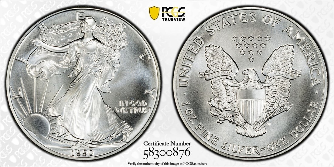 1990 $1 Silver Eagle PCGS MS70 - Silver Eagles - 5