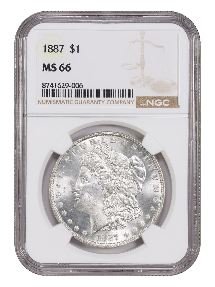 1887 $1 NGC MS66 - Morgan Dollar - Popular Collector Date: 1887 $1 NGC MS66 - Morgan Dollar - Popular Collector Date 1887 $1 NGC MS66 - Morgan Dollar. This uncirculated 1887 Morgan Dollar is certified by the Numismatic Guaranty Corporation (NGC) with a high g