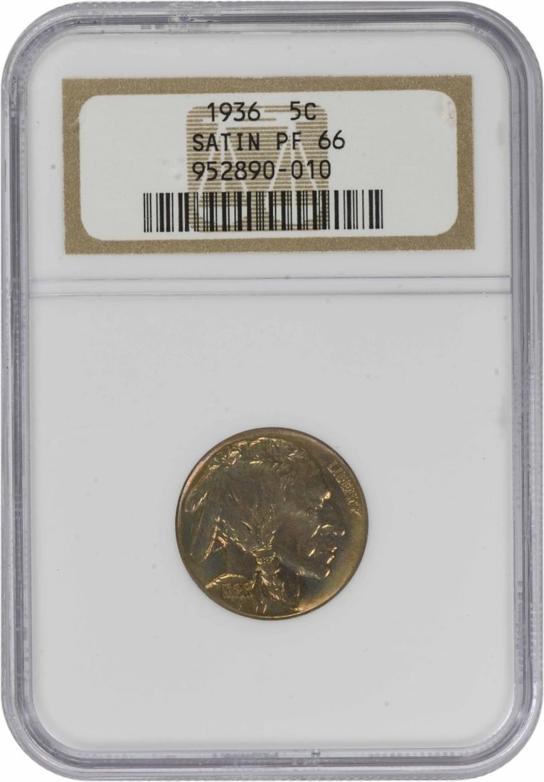 1936 Buffalo Nickel PF66 Satin Finish NGC: 1936 Buffalo Nickel PF66 Satin Finish NGC The 1936 Buffalo Nickel PF66 Satin Finish NGC is a highly detailed and intricately designed coin, featuring the iconic Buffalo nickel design by James Earle Fr