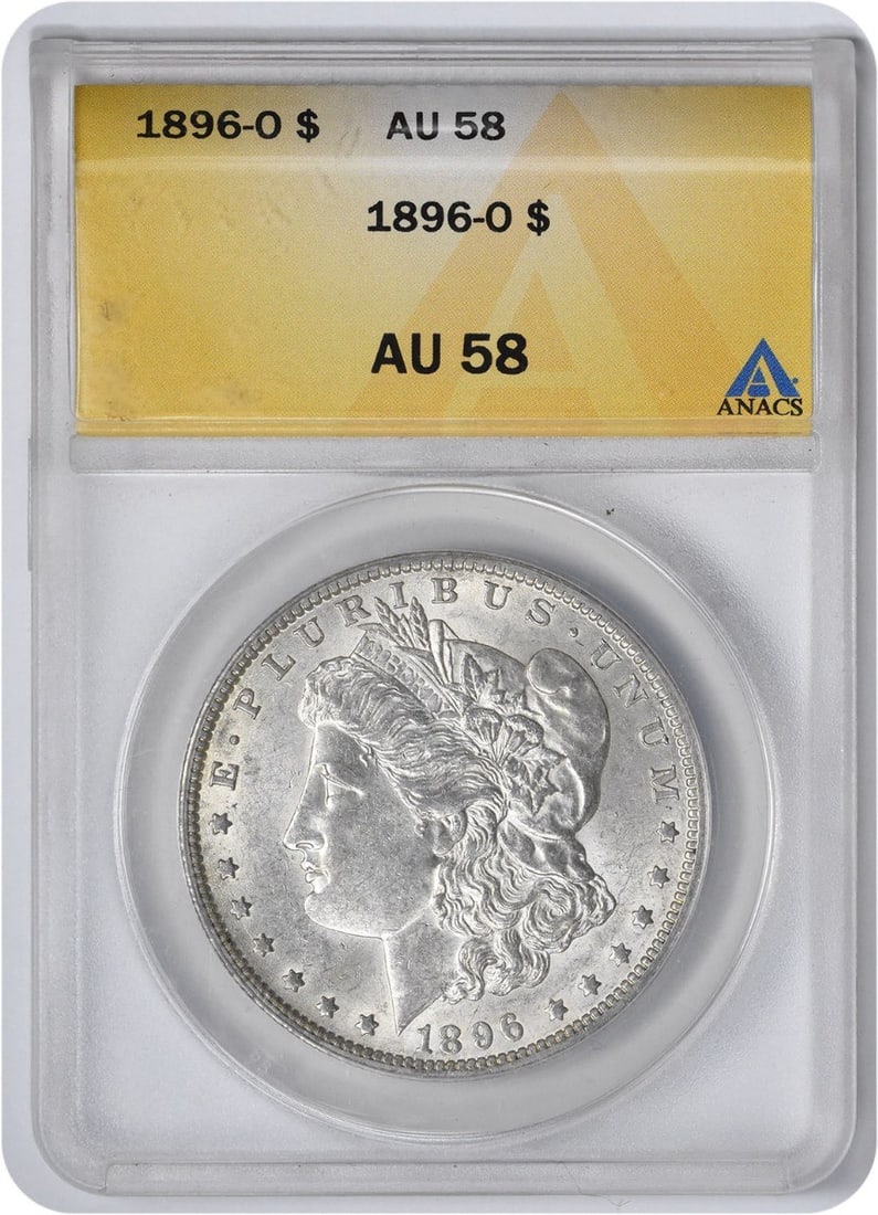 1896-O Morgan Silver Dollar AU58 ANACS: 1896-O Morgan Silver Dollar AU58 ANACS The 1896-O Morgan Silver Dollar is a circulated coin with a rich history, featuring the iconic design of George T. Morgan and a reeded edge. Certified by the ANA
