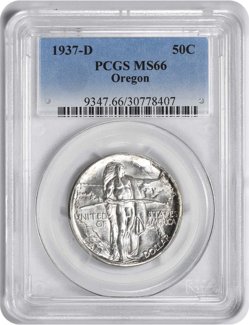 1937-D Oregon Commemorative Silver Half MS66 PCGS: 1937-D Oregon Commemorative Silver Half MS66 PCGS The 1937-D Oregon Commemorative Silver Half MS66 PCGS is a highly graded circulated coin featuring a unique commemorative design by James Earle Fraser