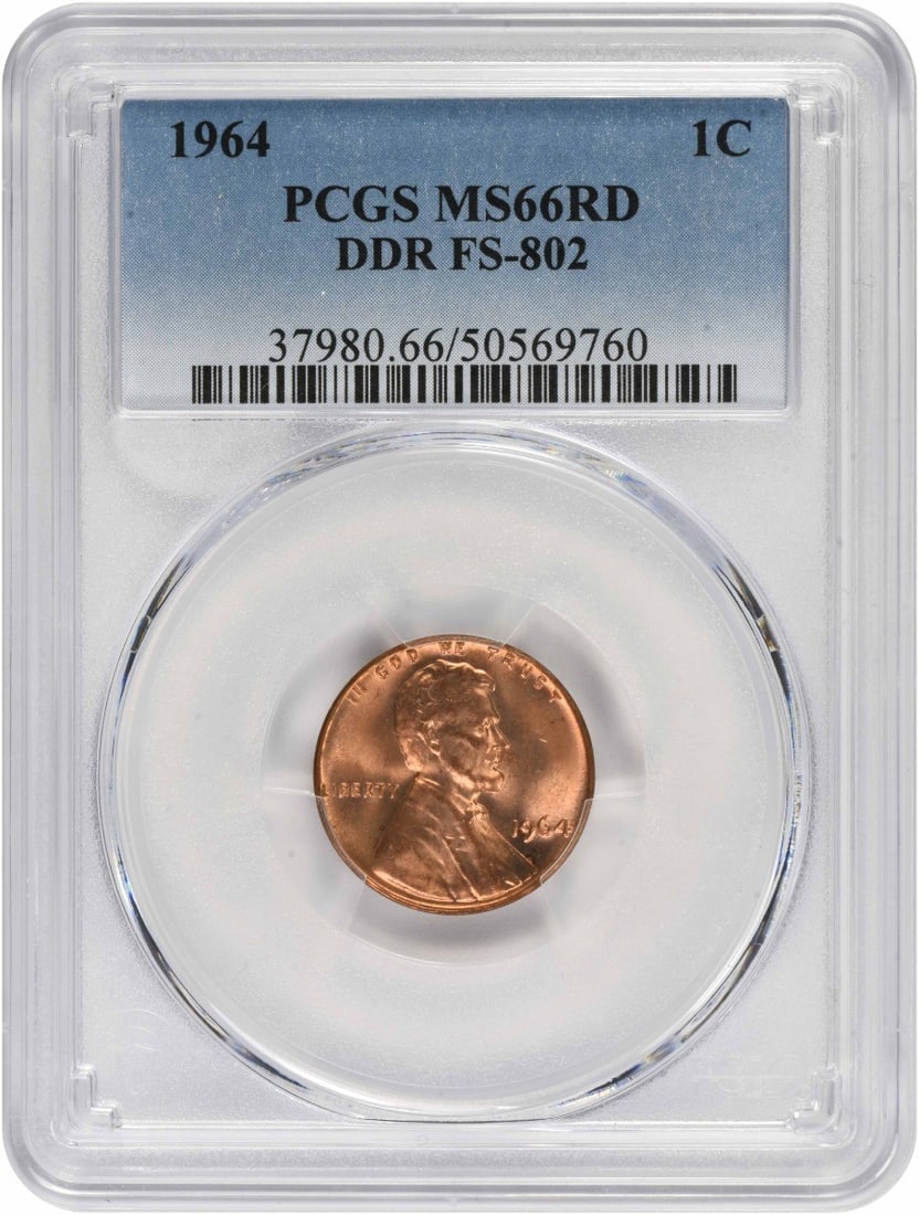1964 Lincoln Cent DDR FS-802 MS66RD PCGS: 1964 Lincoln Cent DDR FS-802 MS66RD PCGS The 1964 Lincoln Cent DDR FS-802 MS66RD PCGS is a highly detailed and well-certified coin, graded MS66 by the Professional Coin Grading Service (PCGS) in circu
