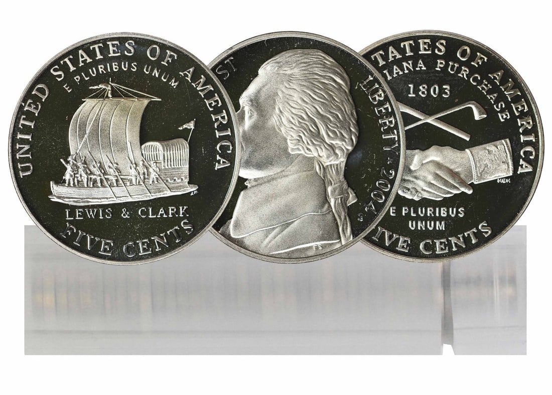 2004 Proof Jefferson Nickel Rolls Keel Boat Peace Medal: 2004 Proof Jefferson Nickel Rolls Keel Boat Peace Medal 2004 Proof Jefferson Nickel Rolls feature a unique Keel Boat Peace Medal, showcasing the artistic side of the Jefferson Nickel design. This unci