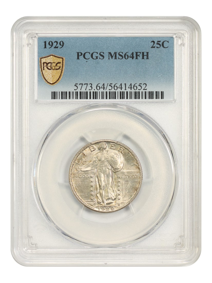 MS64FH Quarter Standing Liberty 25C 1929: MS64FH Quarter Standing Liberty 25C 1929 MS64FH Quarter Standing Liberty 25C 1929 is a highly detailed and well-preserved coin, showcasing its Standing Liberty design from 1929. Certified by PCGS as