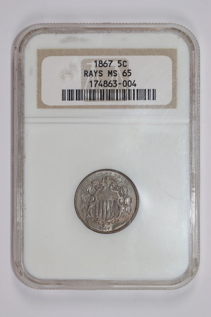 MS65 Rays Shield 1867 Nickel