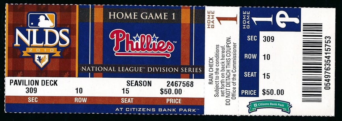 2010 NLDS Game 1 Phillies vs. Reds Full Ticket Roy Halladay No-Hitter 177147 (1 of 2)