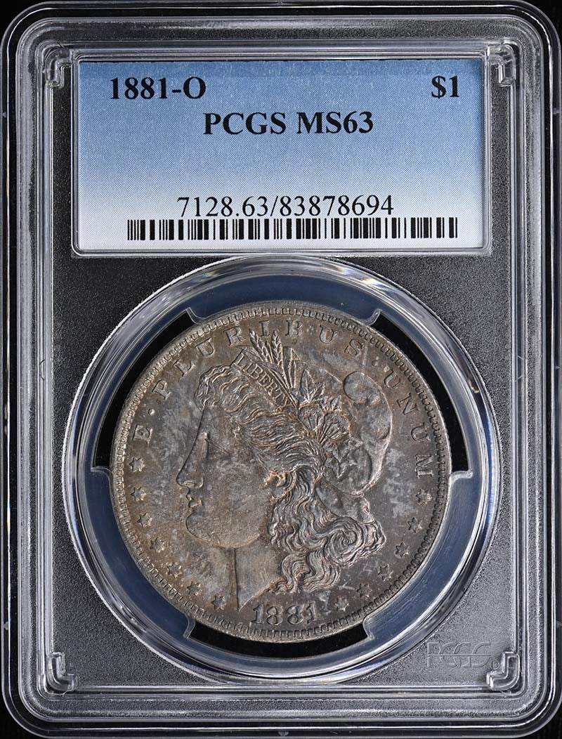 1881-O $1 Morgan Dollar PCGS MS63: 1881-O $1 Morgan Dollar PCGS MS63 The 1881-O $1 Morgan Dollar is a highly sought-after coin, graded MS63 by PCGS, indicating its exceptional condition. Certified as uncirculated, this coin features th