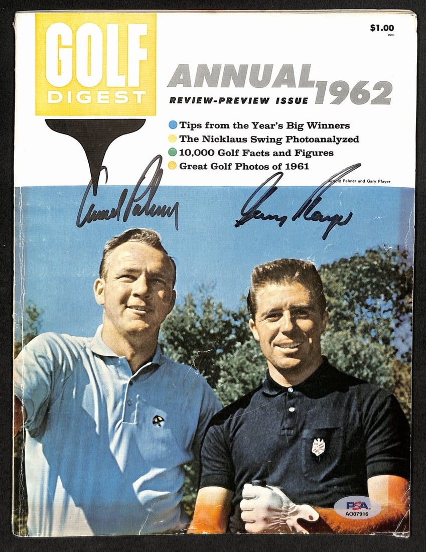 Arnold Palmer/ Gary Player Dual-Signed 1962 Golf Digest Magazine PSA/ DNA 194486: Arnold Palmer/ Gary Player Dual-Signed 1962 Golf Digest Magazine PSA/ DNA 194486 This 1962 Golf Digest magazine features a dual signature from golf legends Arnold Palmer and Gary Player. The magazine 