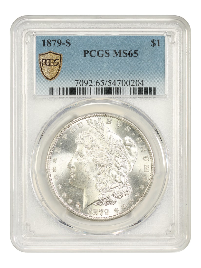 Collector Date Morgan Dollar PCGS MS65 1879-S: Collector Date Morgan Dollar PCGS MS65 1879-S The 1879-S Morgan Dollar, graded MS65 by PCGS, is a highly detailed and well-preserved example of this iconic coin. Certified by the prestigious Professio