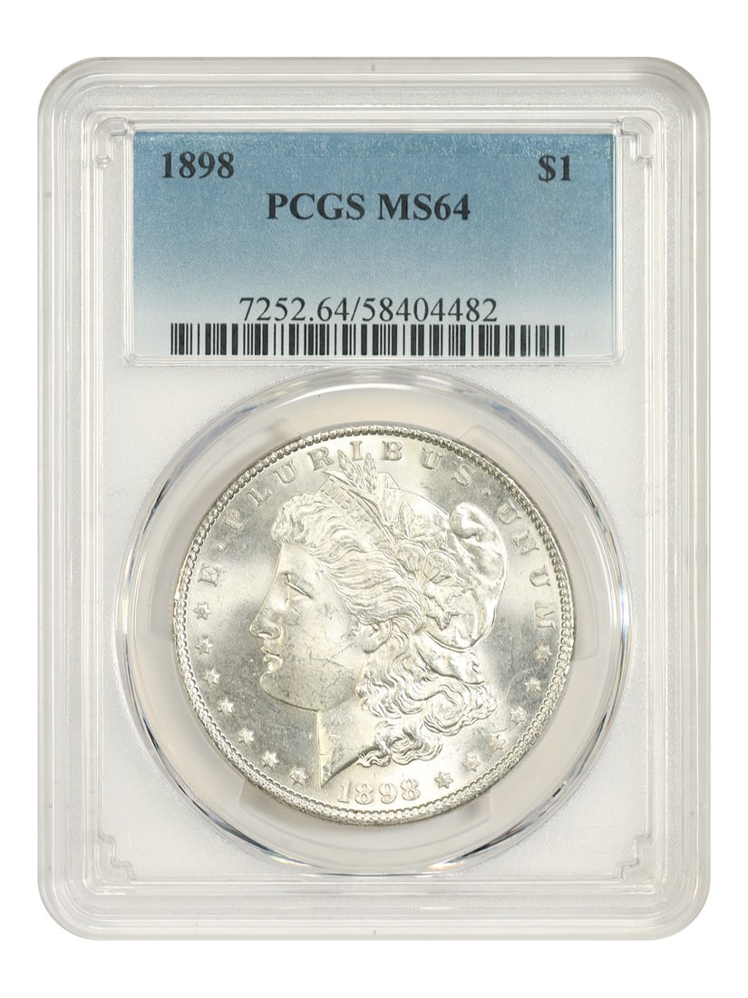 1898 $1 PCGS MS64 - Morgan Dollar - Popular Collector Date: 1898 $1 PCGS MS64 - Morgan Dollar - Popular Collector Date The 1898 $1 Morgan Dollar is a highly sought-after collector's item, certified by PCGS as MS64. This uncirculated coin is a rare find from th