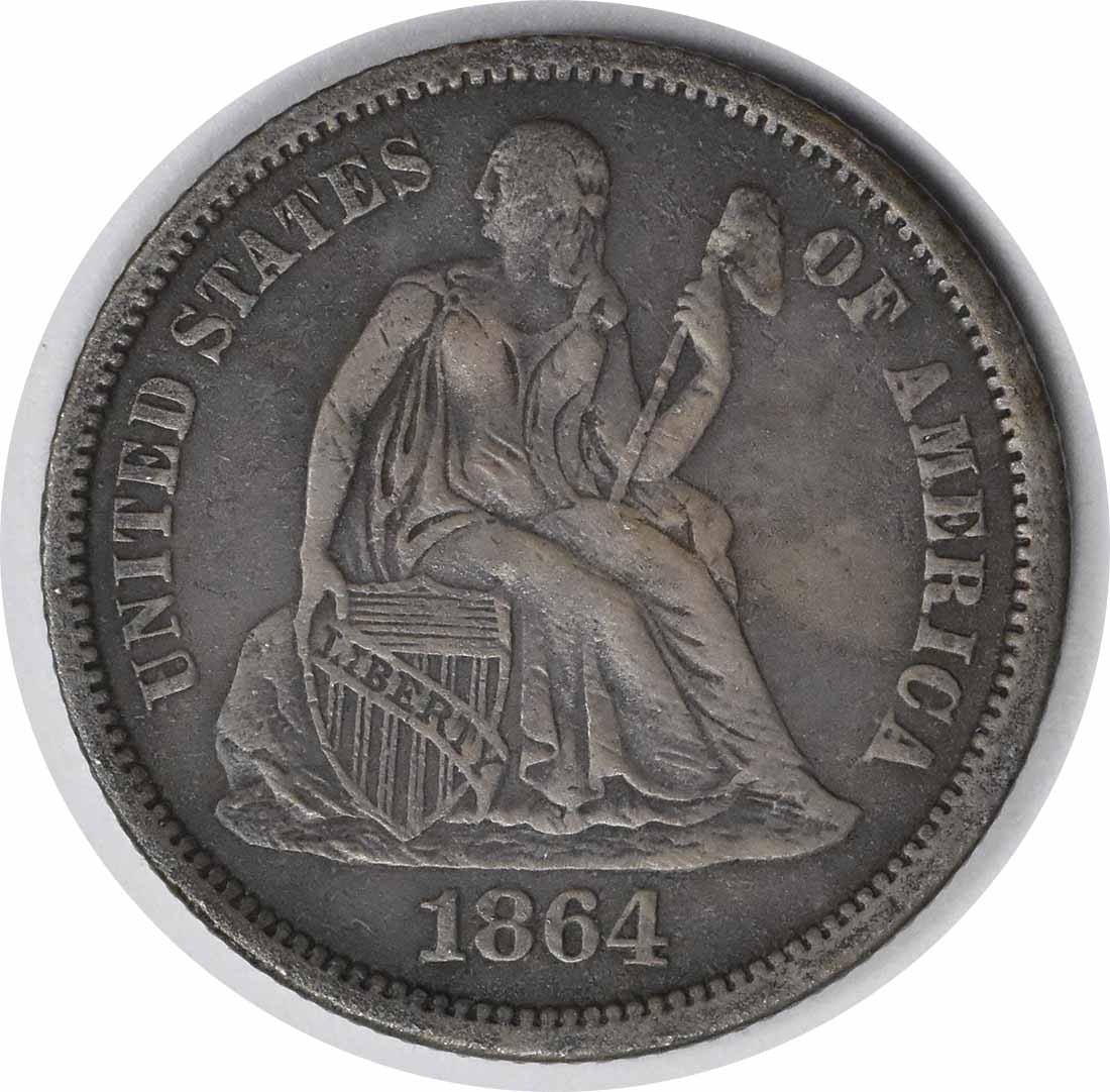 1864-S Liberty Seated Silver Dime EF Uncertified: 1864-S Liberty Seated Silver Dime EF Uncertified Item Specifics: Certification: Uncertified Circulated/Uncirculated: Circulated Year: 1864 Mint Location: S Km Number: A68 Denomination: Half Dime Grade