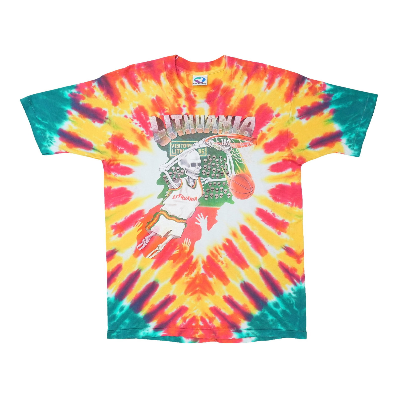 Dead Grateful Tie Dye Basketball Shirt Lithuania 1992: Dead Grateful Tie Dye Basketball Shirt Lithuania 1992 Authentic 1992 Lithuania basketball shirt featuring a unique dead tie-dye design. This vintage piece is a rare find for fans of 90s sports apparel