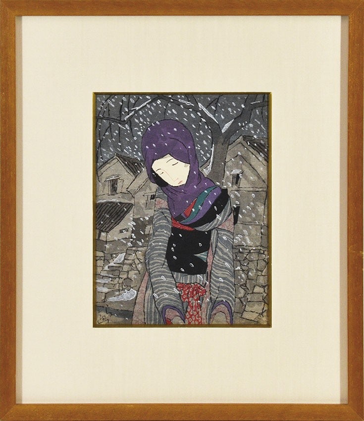 Yumeji Takehisa 1926 Art Taisho Snowy Night Legend Woodblock Print (1 of 7)
