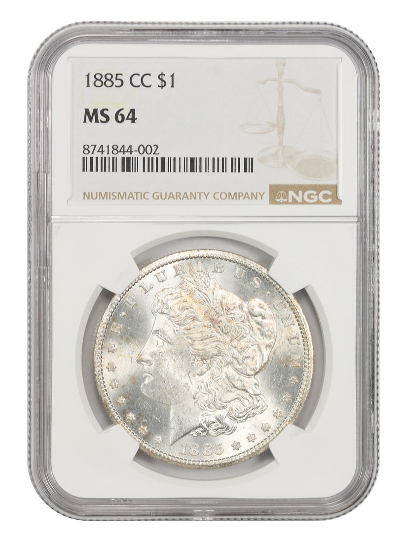 1885-CC $1 NGC MS64 - Morgan Dollar - Low Mintage CC-Mint Morgan: 1885-CC $1 NGC MS64 - Morgan Dollar - Low Mintage CC-Mint Morgan The 1885-CC $1 Morgan Dollar is a highly sought-after coin from the Carson City Mint, with a low mintage making it a rare find. Graded 