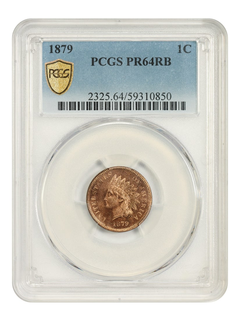 1879 1C PCGS PR64RB - Indian Cent: 1879 1C PCGS PR64RB - Indian Cent The 1879 Indian Cent is a highly detailed and accurate representation of a rare coin. Certified by PCGS as PR64RB, this coin boasts a rich, reddish-brown color and is