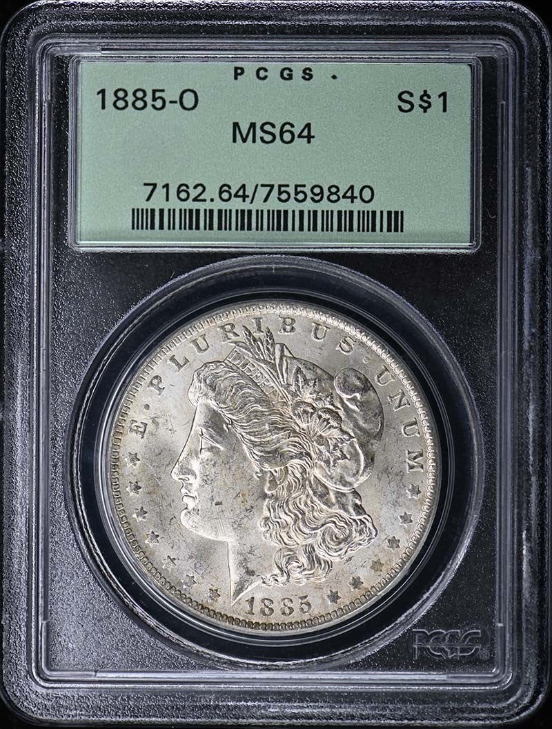 1885-O $1 Morgan Dollar PCGS MS64: 1885-O $1 Morgan Dollar PCGS MS64 Uncirculated 1885-O $1 Morgan Dollar, certified by PCGS as MS64, showcases exceptional condition with minimal wear. This rare coin is a testament to the skill of the 