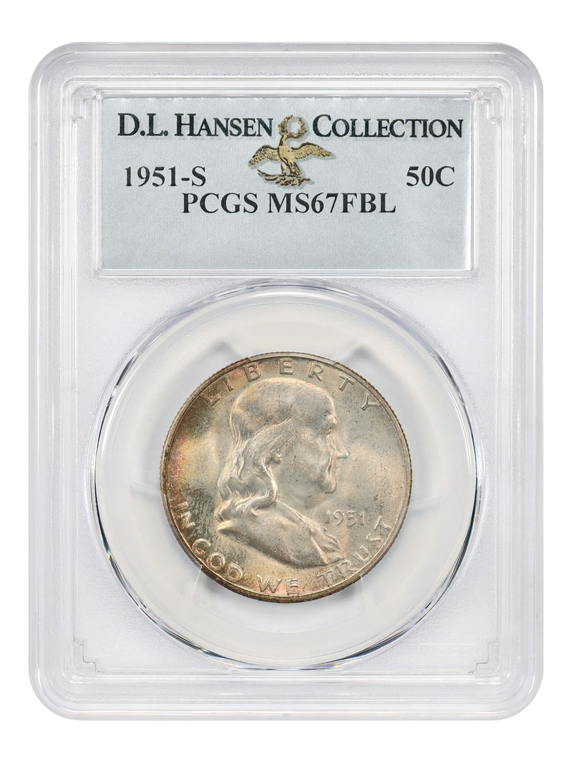 1951-S 50C PCGS MS67FBL: 1951-S 50C PCGS MS67FBL 1951-S 50C PCGS MS67FBL is a highly graded, uncirculated 1951-S 50C coin. Certified by PCGS as MS67FBL, this coin showcases exceptional condition with a high level of detail