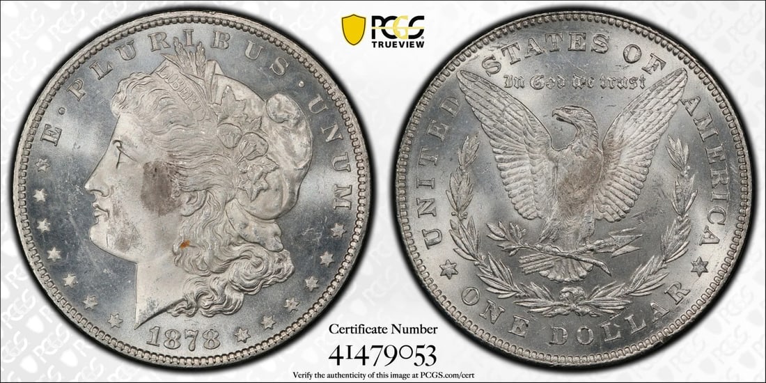 1878 7/ 8 TF STRONG MORGAN DOLLAR PCGS MS64: 1878 7/ 8 TF STRONG MORGAN DOLLAR PCGS MS64 1878 7/8 TF Strong Morgan Dollar PCGS MS64 - A Highly Detailed, Uncirculated Silver Dollar from the Philadelphia Mint. This coin boasts a high grade of MS64