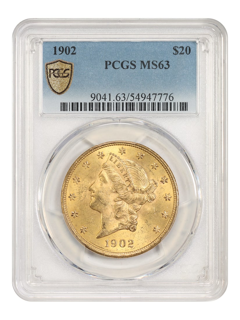 1902 $20 PCGS MS63 - Liberty Head $20 - Underrated 20th Century P-Mint: 1902 $20 PCGS MS63 - Liberty Head $20 - Underrated 20th Century P-Mint The 1902 $20 Liberty Head $20, graded MS63 by PCGS, is a rare and underrated gem from the 20th century. This coin boasts a rich h