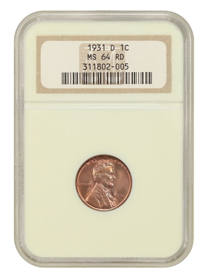 1931-D 1C NGC MS64RD Lincoln Cent Wheat Reverse: 1931-D 1C NGC MS64RD Lincoln Cent Wheat Reverse The 1931-D 1C Wheat Reverse Lincoln Cent is a highly detailed and well-preserved coin, certified by the NGC as MS64RD. Its rich reddish-brown color and 
