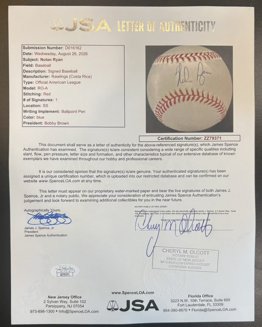 NOLAN RYAN SIGNED BASEBALL JSA LOA - 5