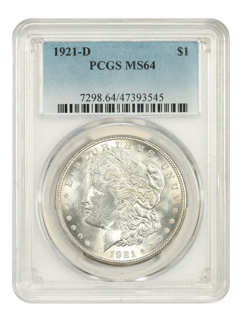 1921-D $1 PCGS MS64 - Morgan Dollar - Final Year D-Mint: 1921-D $1 PCGS MS64 - Morgan Dollar - Final Year D-Mint The 1921-D $1 Morgan Dollar is a highly sought-after coin from the final year of the Denver Mint's production. Graded MS64 by PCGS, this uncircu