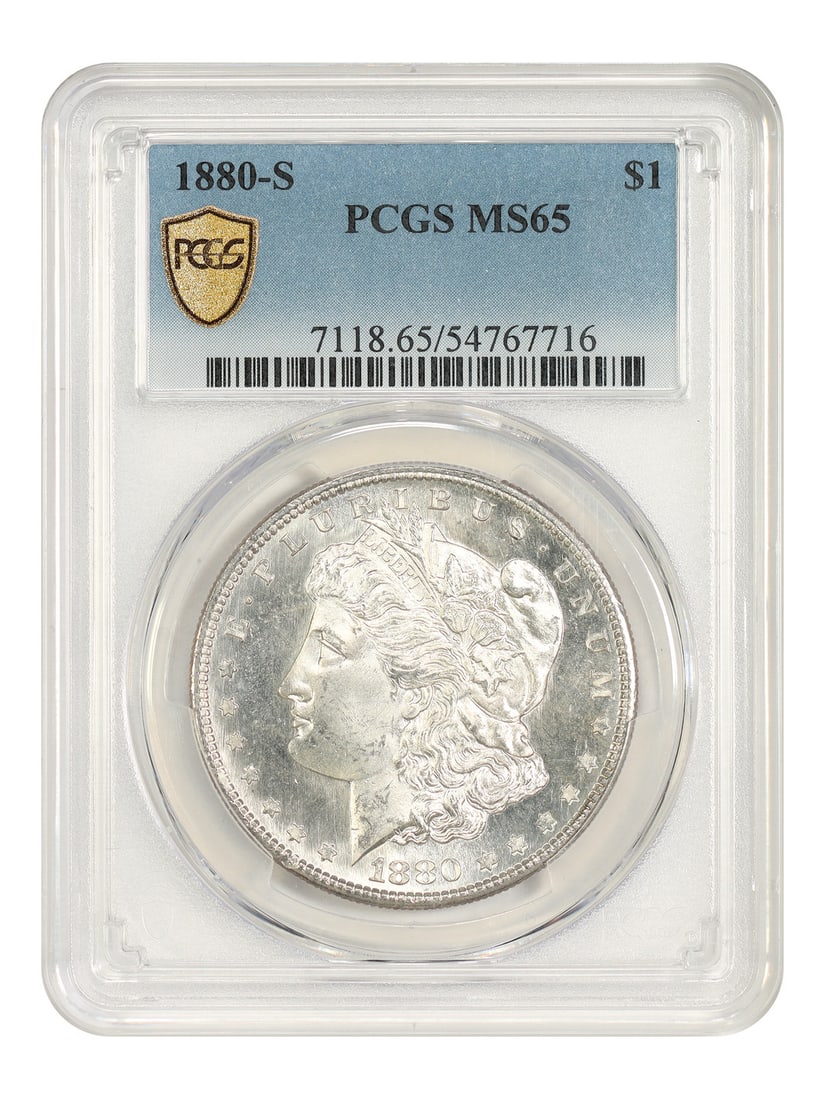 1880-S $1 PCGS MS65 - Morgan Dollar - Popular Collector Date: 1880-S $1 PCGS MS65 - Morgan Dollar - Popular Collector Date The 1880-S $1 PCGS MS65 Morgan Dollar is a highly graded example of this iconic coin, boasting a stunning MS65 grade from the Professional 