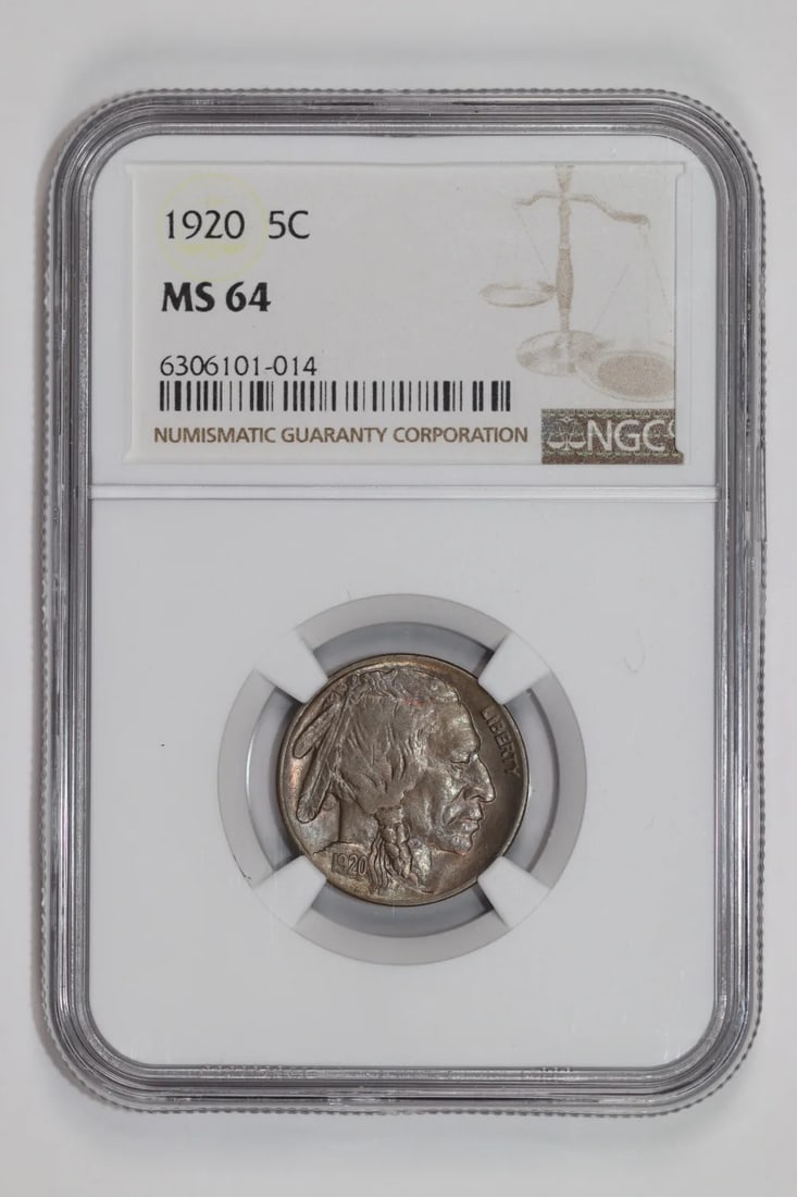 Nickel Buffalo 1920 MS64: Nickel Buffalo 1920 MS64 The 1920 Nickel Buffalo Cent, graded MS64 by the NGC, boasts exceptional mint state condition, showcasing its intricate details and rich history. This coin's precise grade and