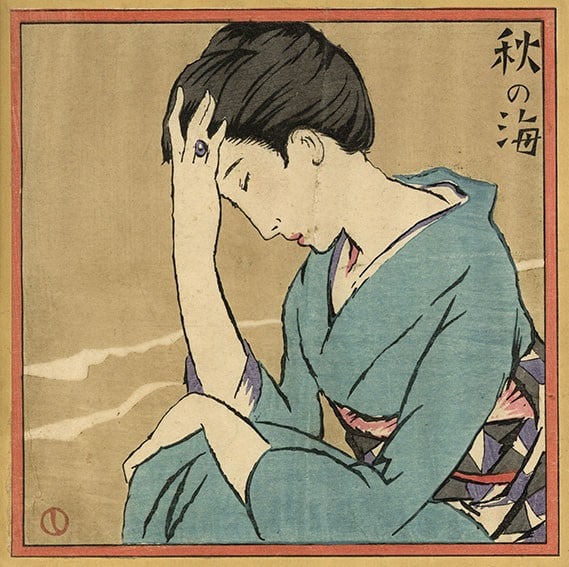 Yumeji Takehisa Woodblock Print Autumn Sea 1926 Fujin Graph Taisho Romance Art (1 of 8)