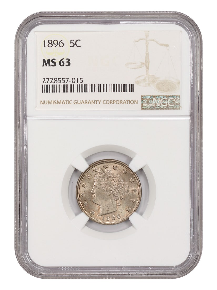 Liberty Nickel 5C 1896 MS63: Liberty Nickel 5C 1896 MS63 The 1896 Liberty Nickel 5C is a highly detailed and well-preserved coin, certified MS63 by the Numismatic Guaranty Corporation (NGC). With its rich history and intricate de