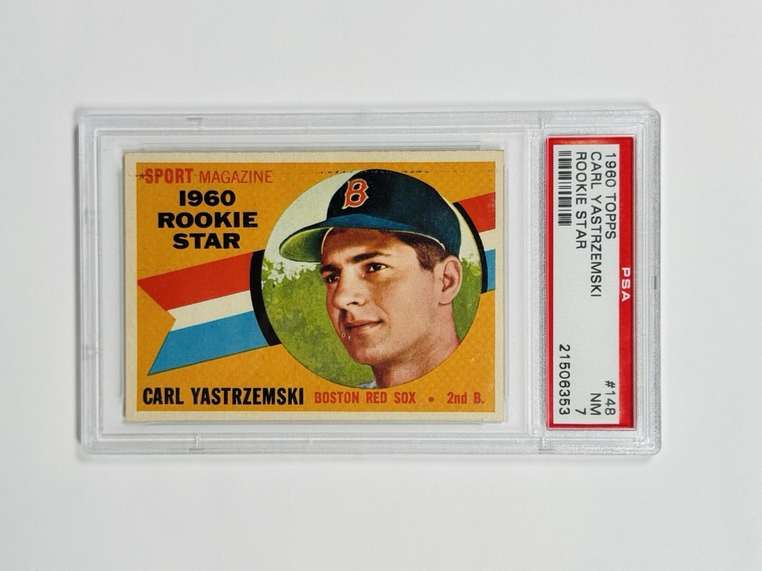 1960 TOPPS CARL YASTRZEMSKI #148 ROOKIE STAR PSA 7: 1960 TOPPS CARL YASTRZEMSKI #148 ROOKIE STAR PSA 7 1960 Topps Carl Yastrzemski #148 Rookie Star, graded PSA 7. This vintage baseball card features Carl Yastrzemski, the rookie sensation of the 1960 se