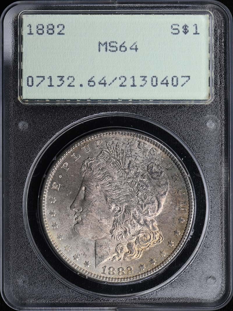 1882 $1 Morgan Dollar PCGS MS64: 1882 $1 Morgan Dollar PCGS MS64 The 1882 $1 Morgan Dollar is a highly sought-after coin, certified by PCGS as MS64. This uncirculated coin features the iconic design of Augustus Saint-Gaudens and is a
