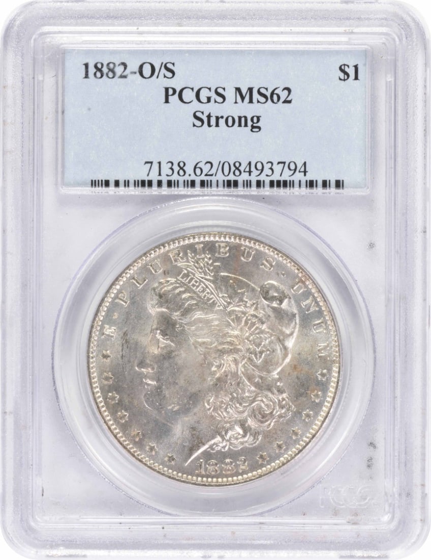 1882-O/ S Morgan Silver Dollar Strong MS62 PCGS: 1882-O/ S Morgan Silver Dollar Strong MS62 PCGS The 1882-O/ S Morgan Silver Dollar is a highly detailed and intricately designed coin, featuring the iconic portrait of Lady Liberty on its obverse side