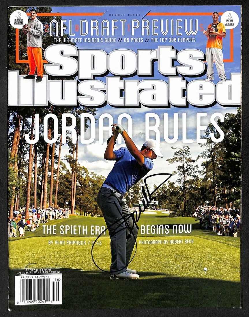 Jordan Spieth Signed 2015 Sports Illustrated Newsstand No Label Golf JSA 212895: Jordan Spieth Signed 2015 Sports Illustrated Newsstand No Label Golf JSA 212895 The 2015 Sports Illustrated Newsstand No Label Golf issue features a stunning photo of Jordan Spieth in action, showcasi
