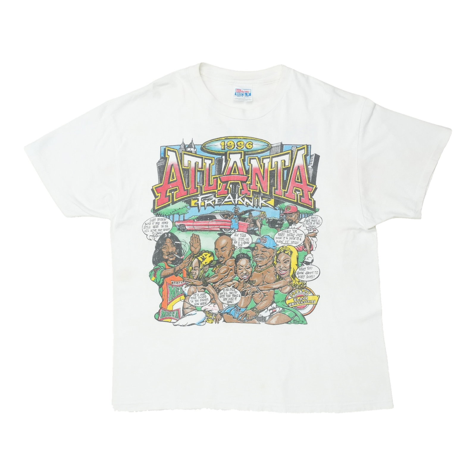 Freaknik Shirt Atlanta 1996: Freaknik Shirt Atlanta 1996 Authentic Freaknik Shirt from the iconic 1996 Atlanta festival, featuring vibrant graphics and bold design elements that evoke the spirit of the era. This vintage tee is a 