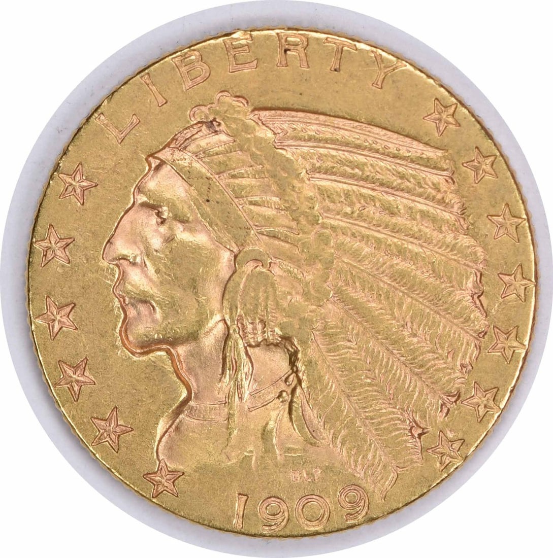 $5 Gold 1909 Indian EF Uncertified: $5 Gold 1909 Indian EF Uncertified The 1909 $5 Gold Indian is a circulated example of this iconic coin, graded EF and certified as Uncirculated/Uncirculated. With its KM number 129, this coin is a not