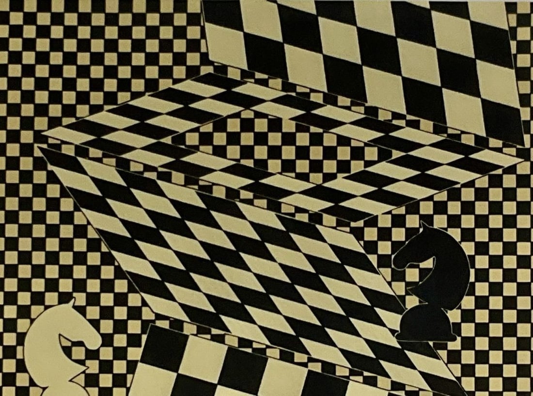 Vasarely Signed Chess Silkscreen Authentic Yellow Box - 4