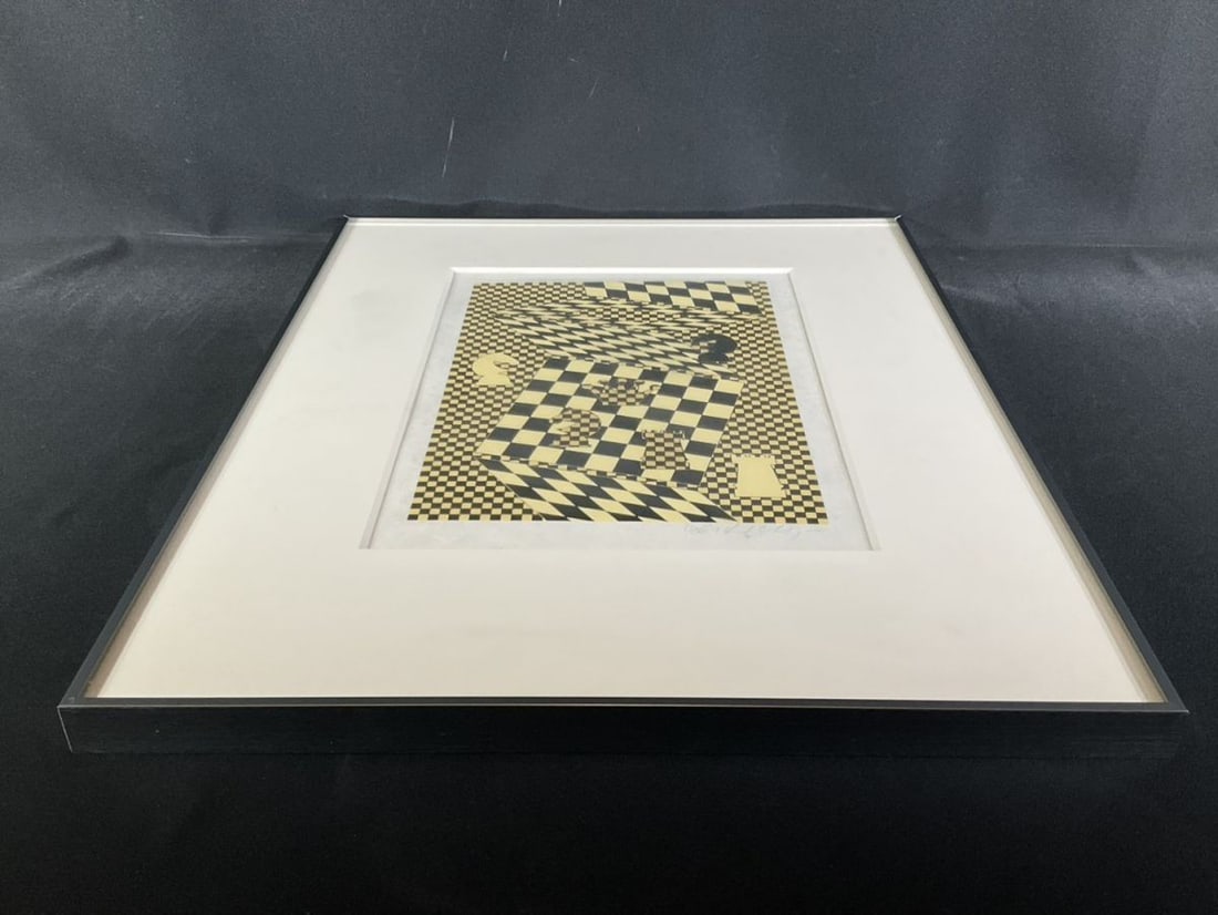 Vasarely Signed Chess Silkscreen Authentic Yellow Box - 9