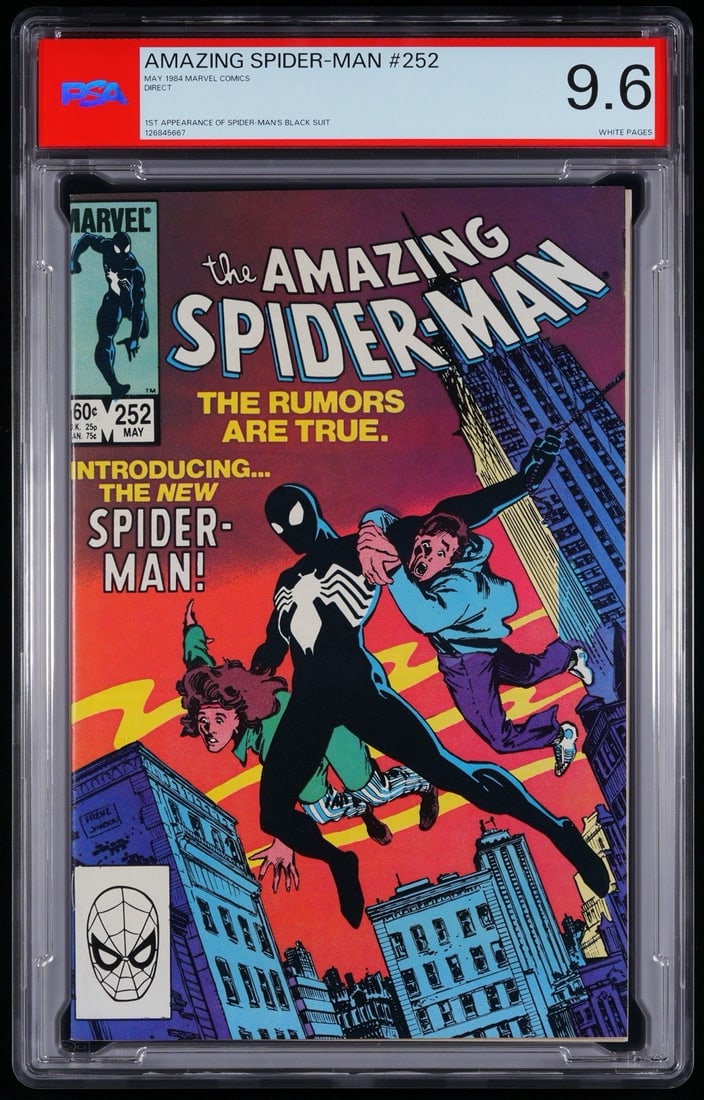 MARVEL COMICS AMAZING SPIDER-MAN #252 MAY 1984 DIRECT 1ST APP BLACK SUIT PSA 9.6: MARVEL COMICS AMAZING SPIDER-MAN #252 MAY 1984 DIRECT 1ST APP BLACK SUIT PSA 9.6 PSA 9.6 Near Mint+ condition, this 1984 Amazing Spider-Man #252 is a rare find for Marvel Comics fans. Direct 1st app B