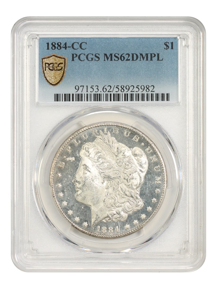 1884-CC $1 PCGS MS62DMPL - Morgan Dollar: 1884-CC $1 PCGS MS62DMPL - Morgan Dollar The 1884-CC $1 PCGS MS62DMPL Morgan Dollar is a highly graded, uncirculated coin with a rich history. Certified by PCGS at MS62DMPL, this coin boasts a high le
