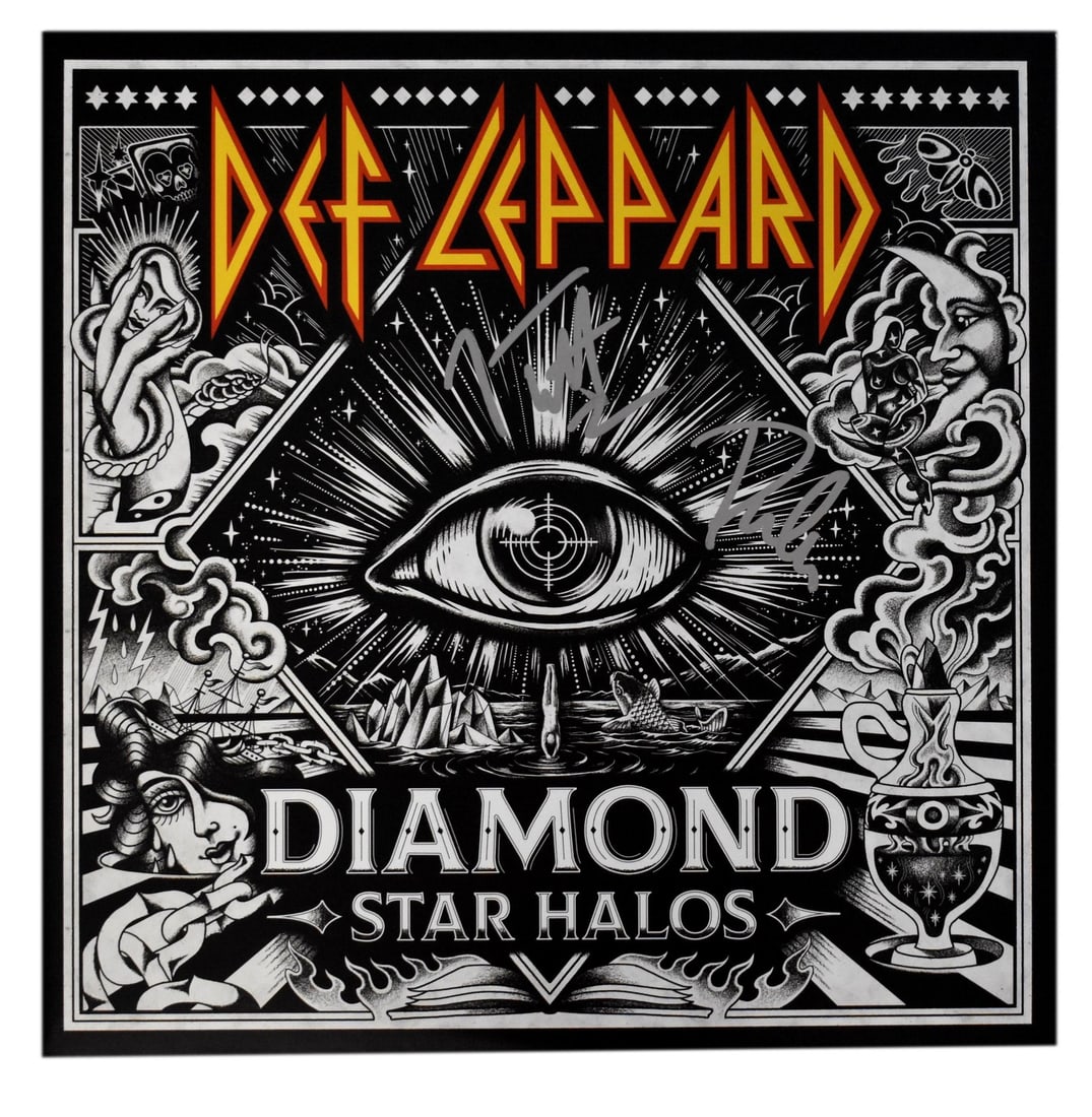 Def Leppard Joe Elliott/ Phil Collen Signed Album "Diamond Star Halos" JSA 200757: Def Leppard Joe Elliott/ Phil Collen Signed Album "Diamond Star Halos" JSA 200757 Def Leppard's Joe Elliott and Phil Collen have signed the album "Diamond Star Halos", a unique collectible for fans of