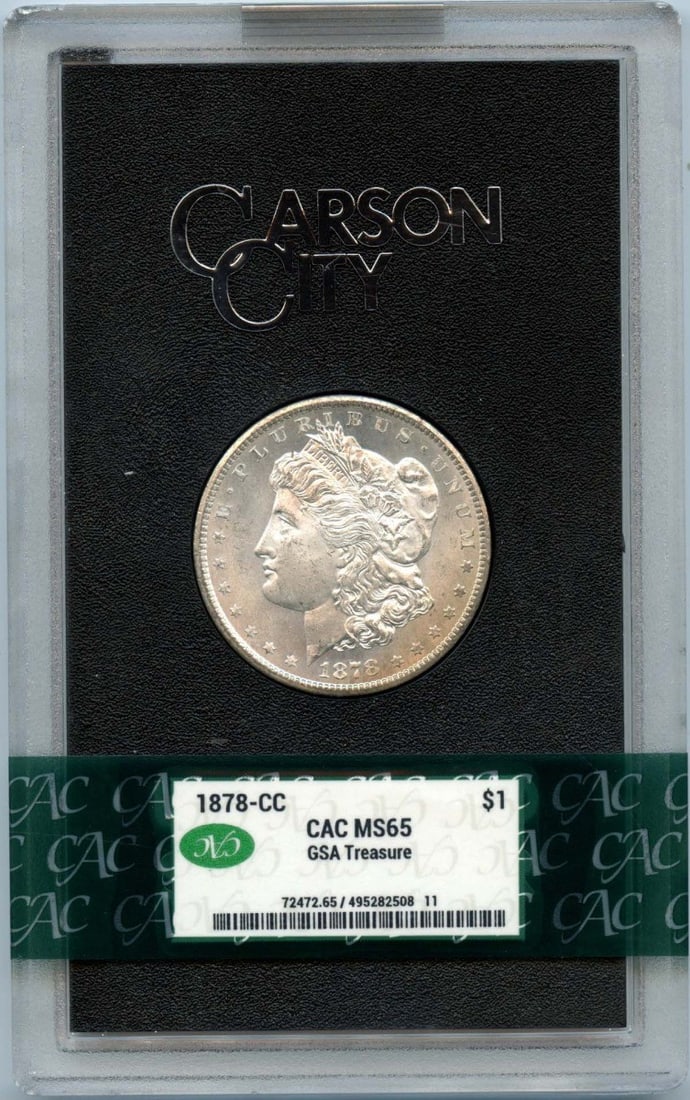 MS65 CACG S$1 1878-CC Morgan Dollar Hoard: MS65 CACG S$1 1878-CC Morgan Dollar Hoard MS65 CACG S$1 1878-CC Morgan Dollar Hoard is a highly graded, uncirculated Morgan Dollar from 1878, certified by CACG with a grade of MS65. This coin features
