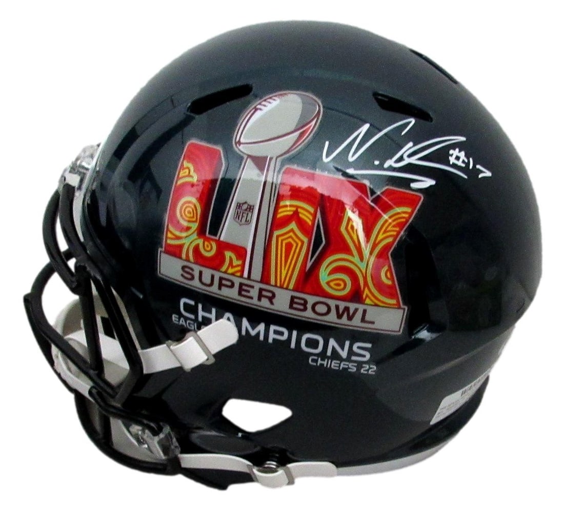 Signed Full Size Replica Champs Helmet Eagles Nakobe Dean SB LIX: Signed Full Size Replica Champs Helmet Eagles Nakobe Dean SB LIX Item Specifics: Autograph Authentication: Beckett Authentication Services (BAS) Original/Reprint: Original Player: A.J. Brown Product: 