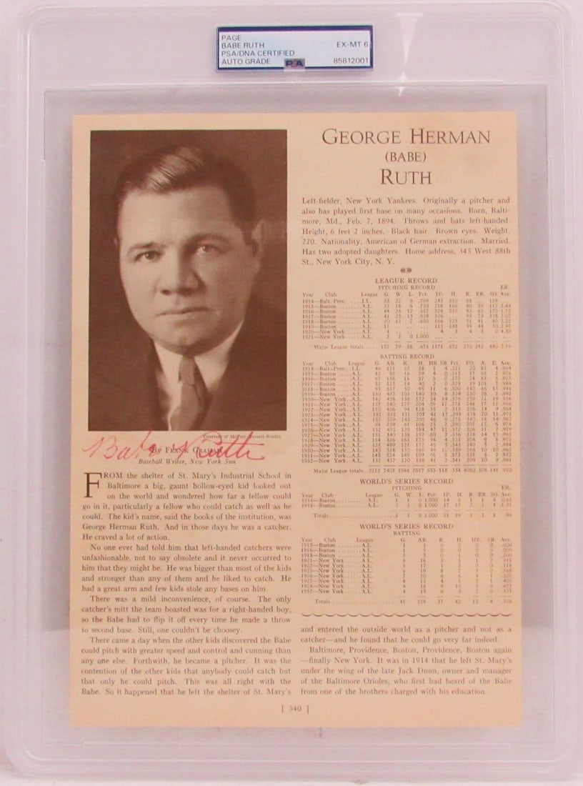 HOF Signed Babe Ruth Yankees Album 1933 7.5x10.5 Auto PSA DNA 208184: HOF Signed Babe Ruth Yankees Album 1933 7.5x10.5 Auto PSA DNA 208184 Item Specifics: Autograph Authentication: PSA/DNA Original/Reprint: Original Signed: Yes Sport: Baseball Team: New York Yankees Lea
