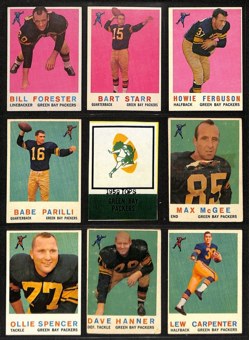 1959 TOPPS Football Cards Green Bay Packers Partial Team Set (15/ 16) 200310: 1959 TOPPS Football Cards Green Bay Packers Partial Team Set (15/ 16) 200310 Original 1959 Topps Football Cards Partial Team Set from the Green Bay Packers, featuring 15 of the 16 players from the