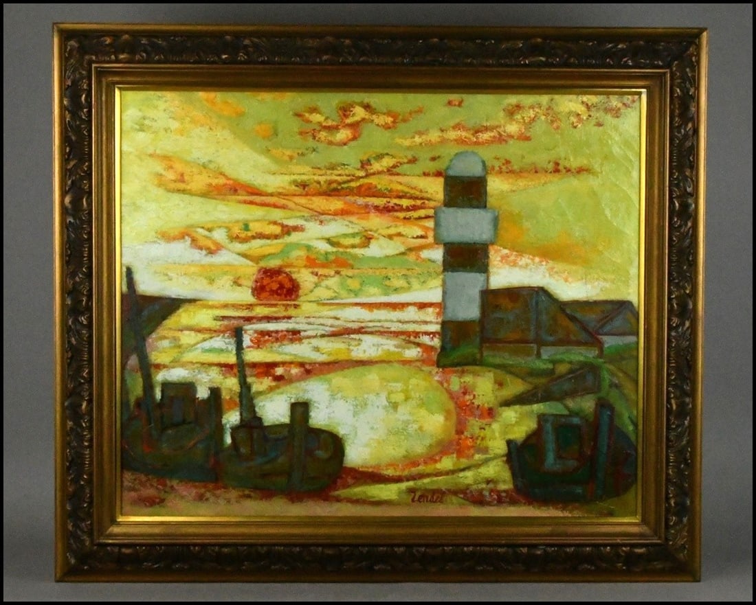 Gabriel Zendel Oil Painting Lighthouse Seascape French Modern Art Framed (1 of 10)