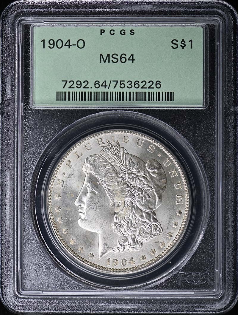 1904-O $1 Morgan Dollar PCGS MS64: 1904-O $1 Morgan Dollar PCGS MS64 The 1904-O $1 Morgan Dollar is a highly sought-after coin, certified by PCGS as MS64. This uncirculated coin features the iconic design of George T. Morgan, minted in