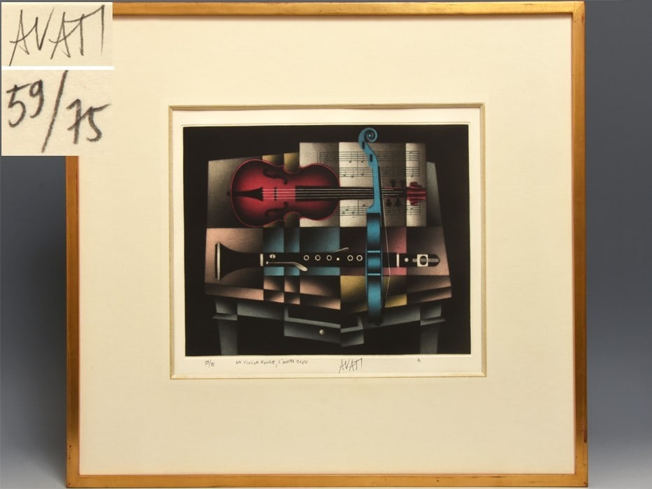 Mario Avati Red and Blue Violin Mezzotint Framed Hand Signed Numbered 59/ 75: Mario Avati Red and Blue Violin Mezzotint Framed Hand Signed Numbered 59/ 75 Item Specifics: Size: Medium Signed: No Material: Paper Framing: Framed Subject: Violin Music Personalize: No Type: Print T